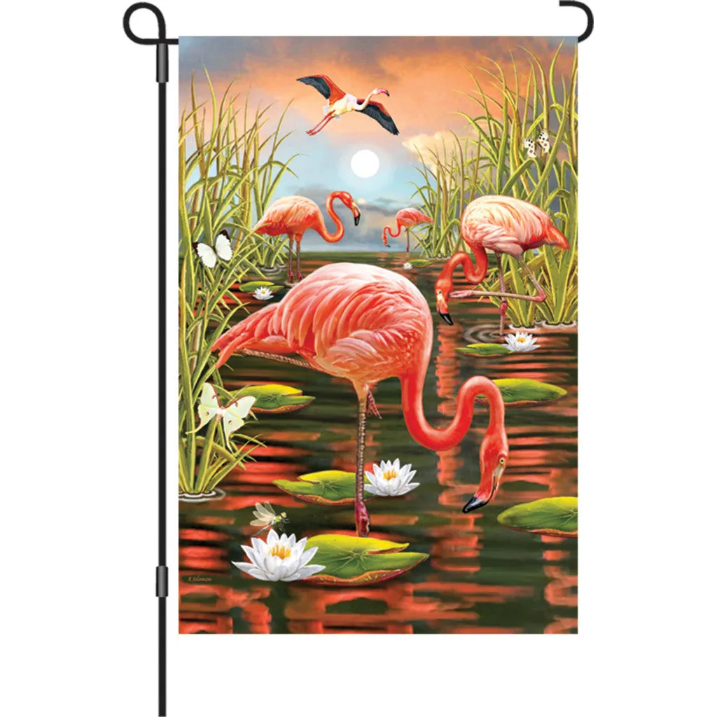 12 in. Tropical Beach Garden Flag - Flamingo Sunset