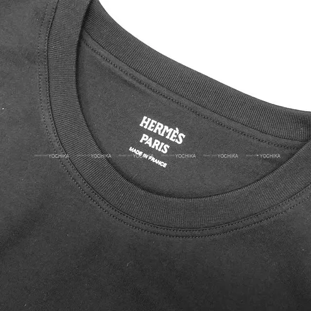 2023SS HERMES Short sleeve t shirt ladies H Logo Mosaique embroidered ＃36 Noir (Black) Cotton100%[EXCELLENT][Authentic]