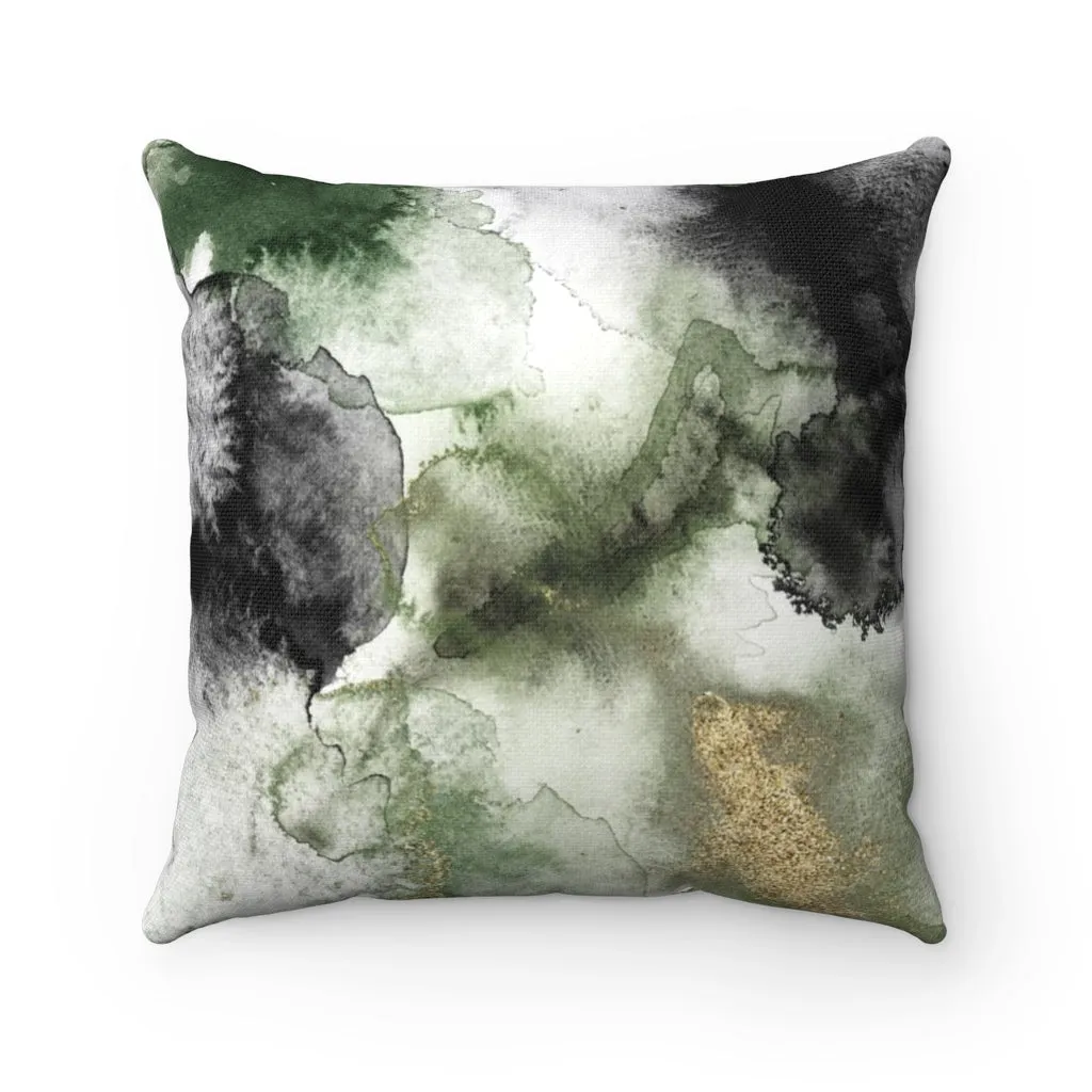 Abstract Boho Pillow Cover | Green White Black Gold