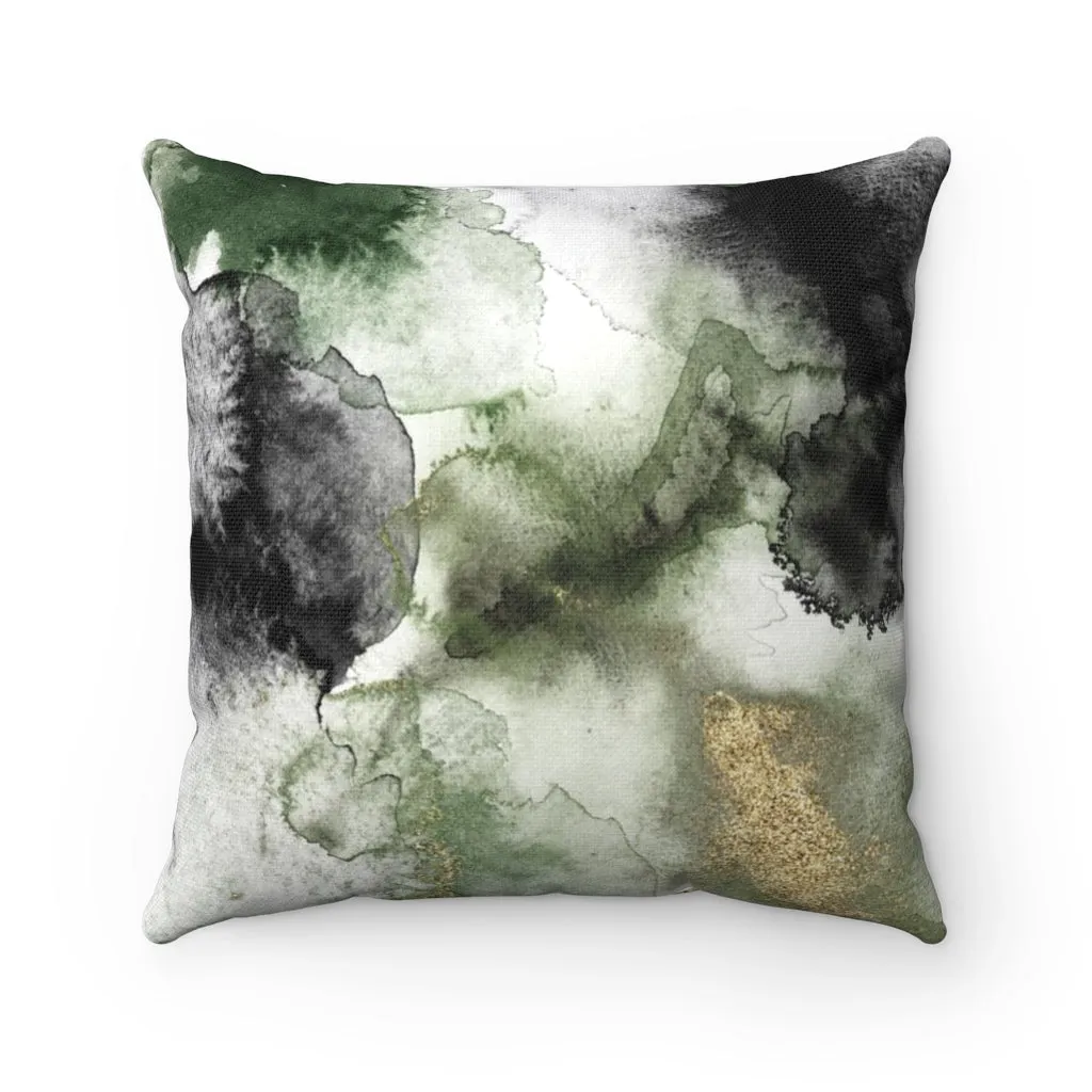 Abstract Boho Pillow Cover | Green White Black Gold