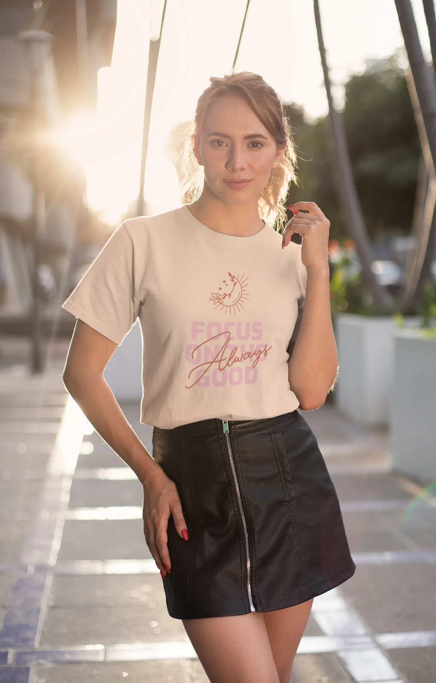 Always Focus On the good Printed  Peach Unisex T-Shirt