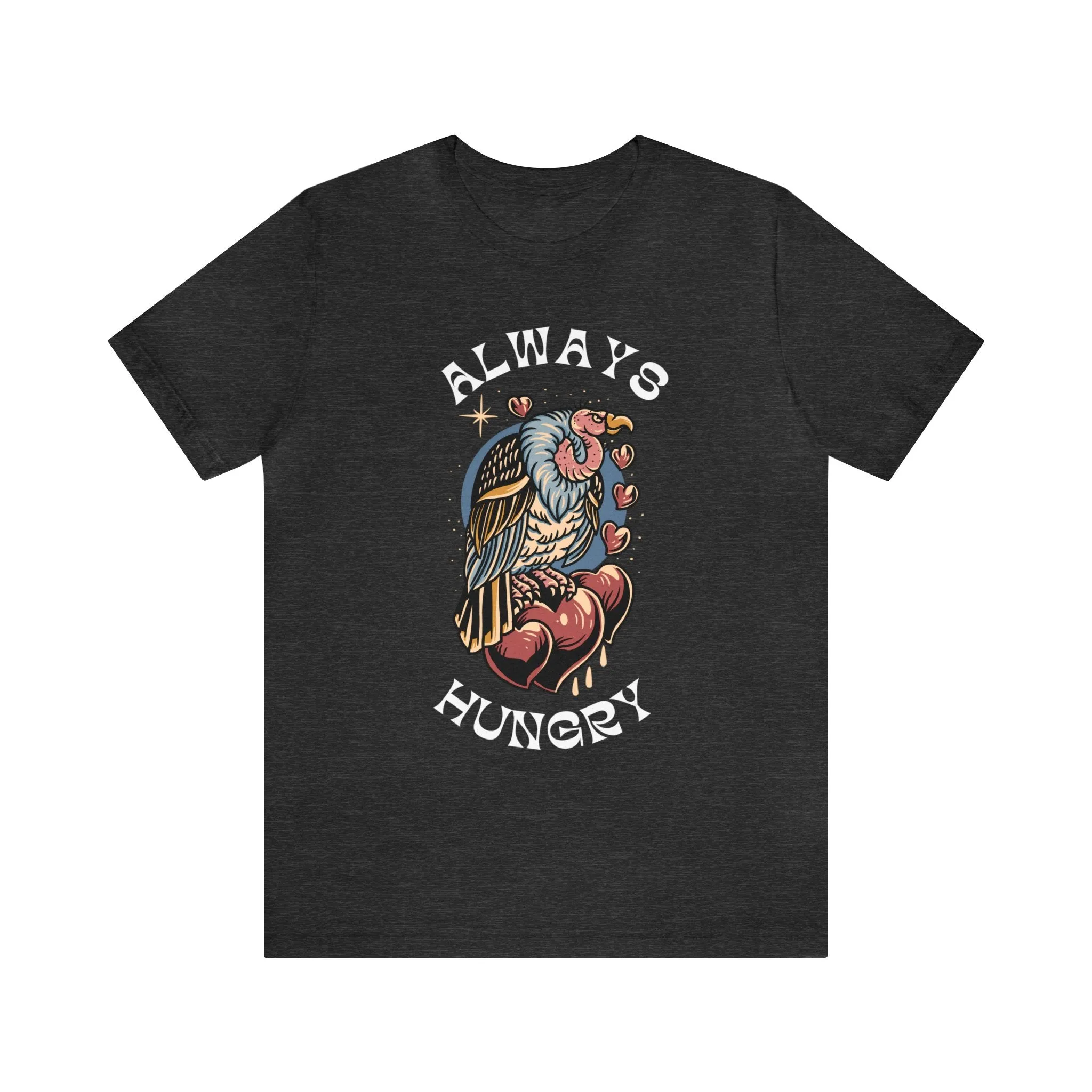 Always Hungry Vulture Hearts Tattoo T-shirt / Dark Cloud Lightning Eye Unisex Traditional Tattoo Tee Shirt / Punk Rock Clothing Tshirt