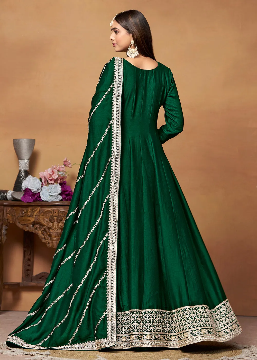 Amazing Art Silk Green Embroidered Festive Anarkali Suit