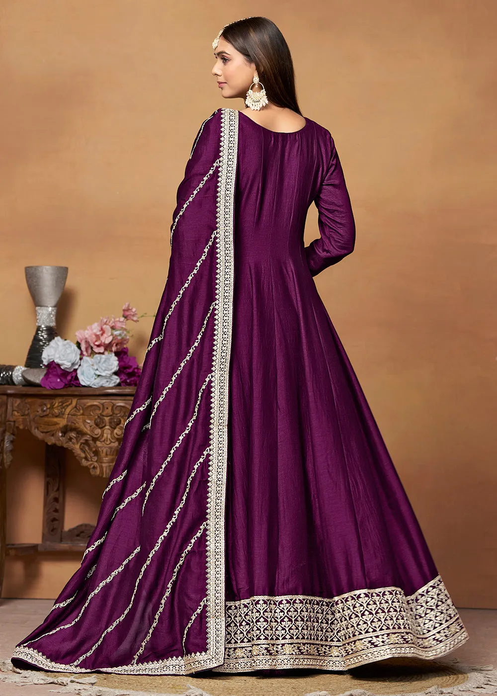 Amazing Art Silk Purple Embroidered Festive Anarkali Suit