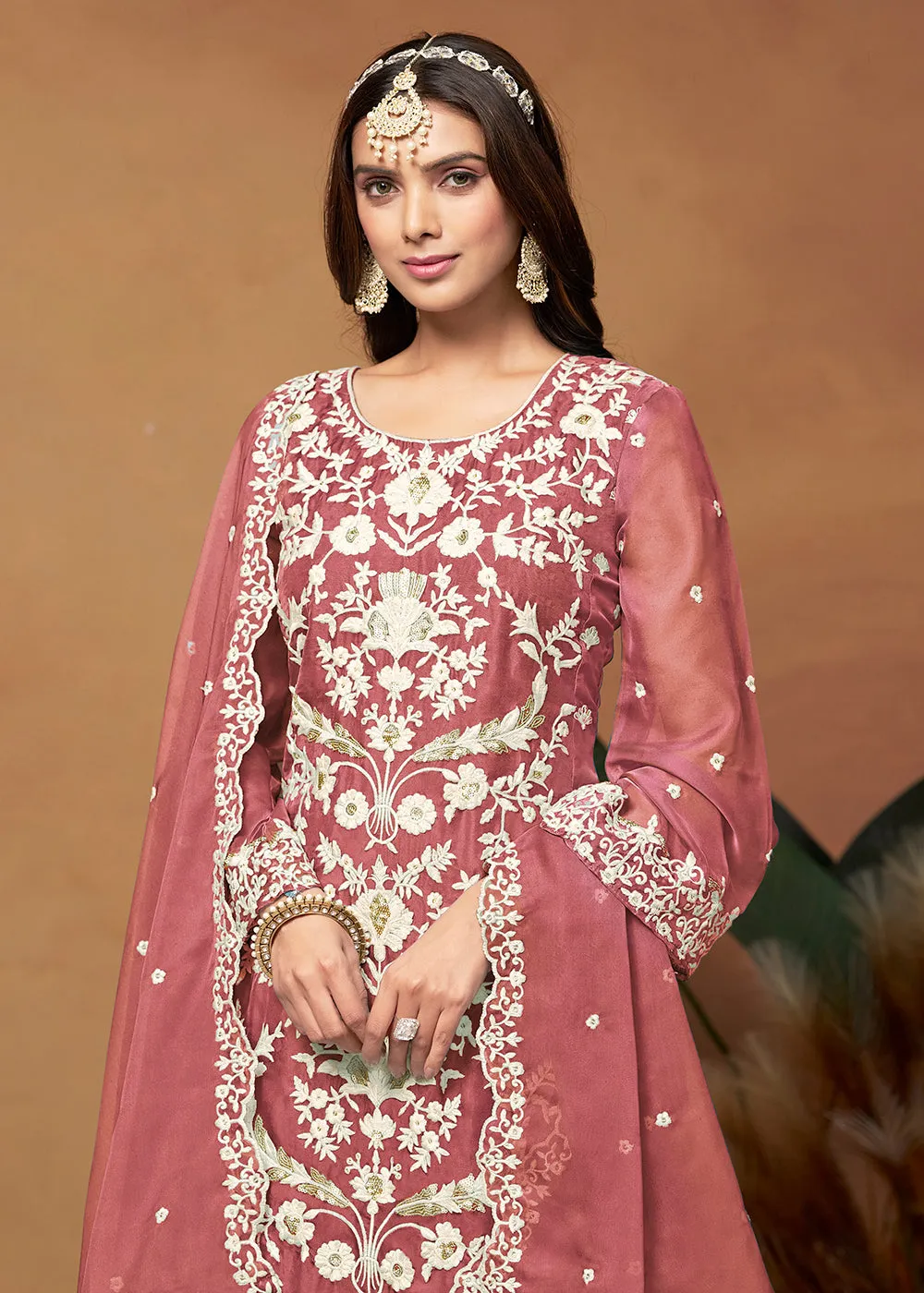 Amazing Pink Organza Embroidered Designer Salwar Suit