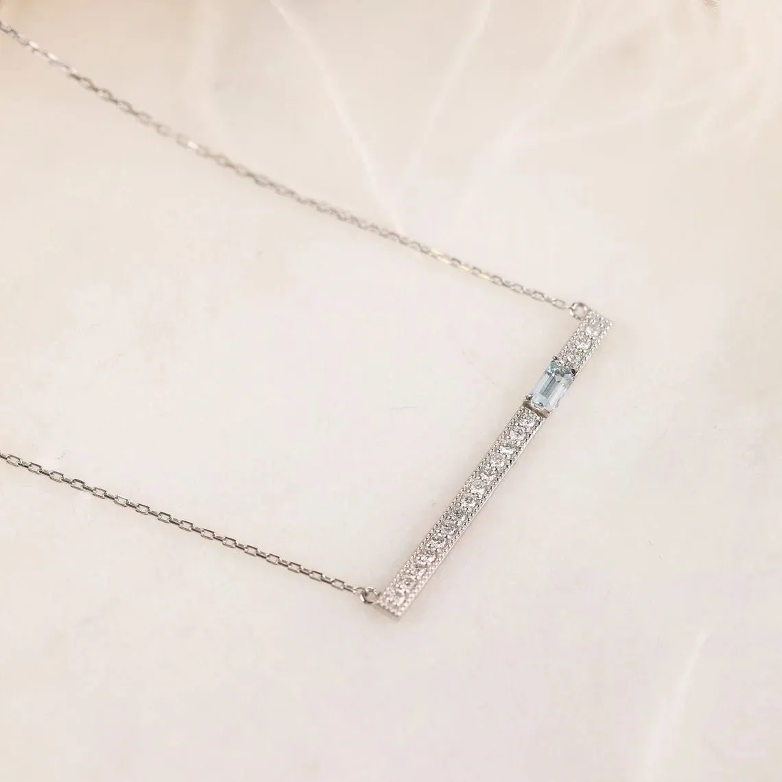 Aquamarine Diamond Bar Necklace, Madilyn