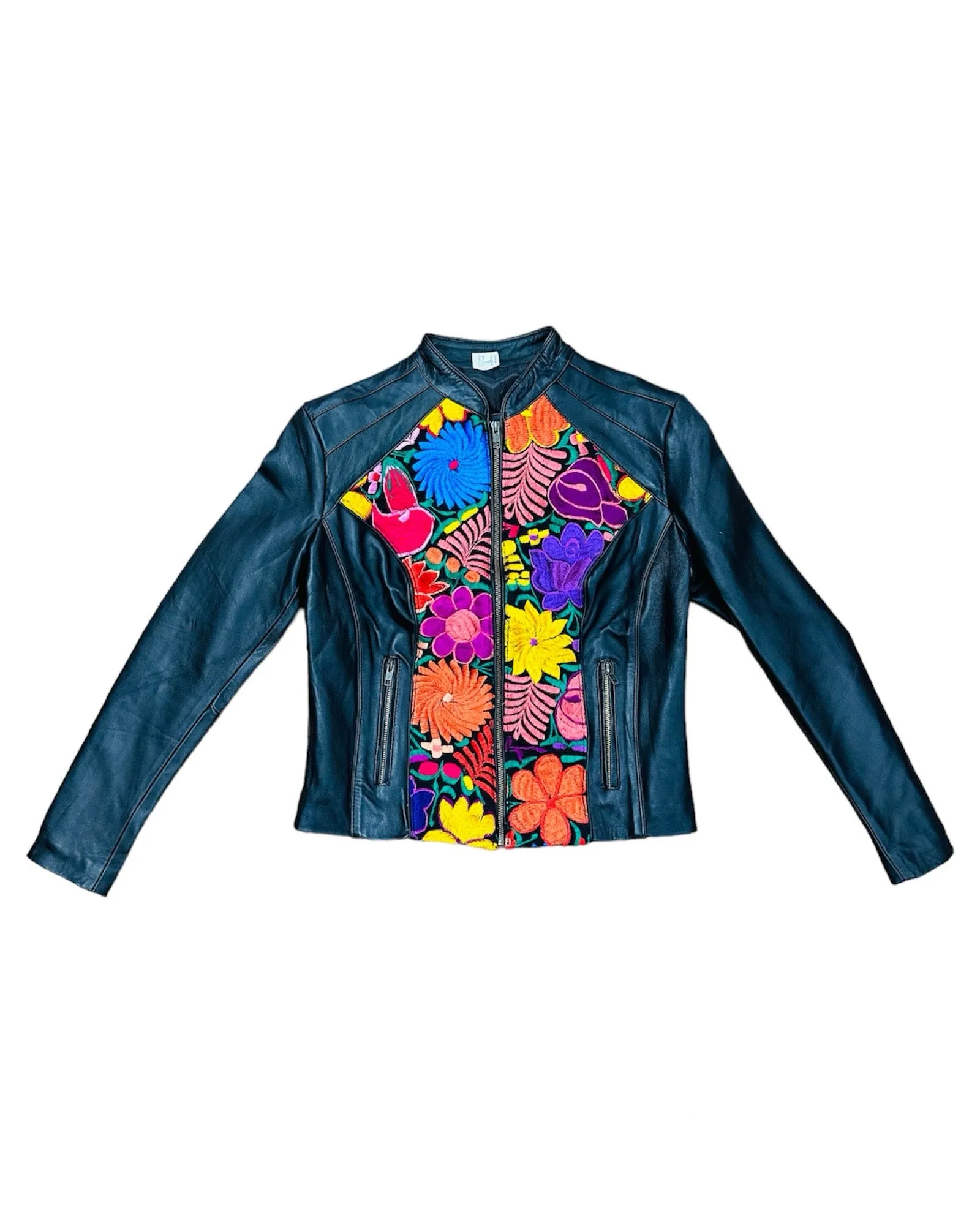 Authentic Leather Floral Embroidered Jacket