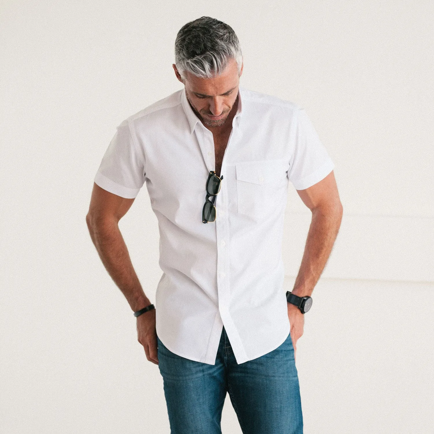 Author Short Sleeve Casual Shirt – Pure White Cotton Oxford