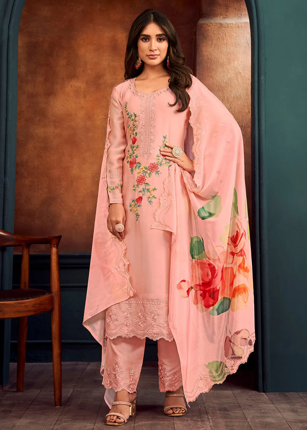 Beautiful Pink Georgette Festive Salwar Kurta Suit