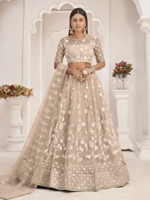 Beige Brown Traditional Embroidered Wedding Lehenga Choli