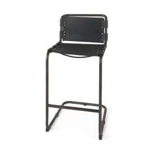 Berbick Bar Counter Stool Black Leather | Gray Metal | Bar