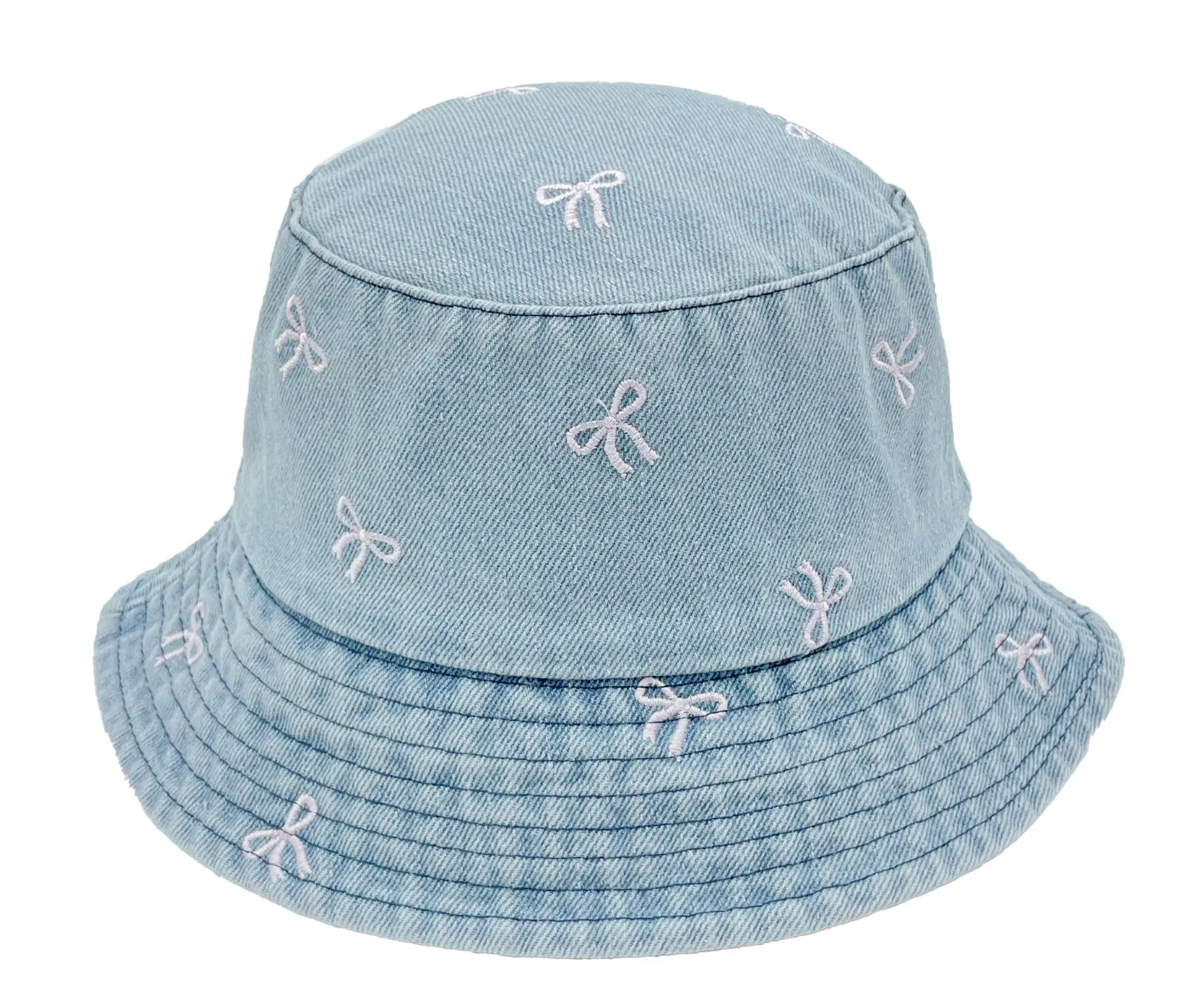 BHU410226 Embroidered Bow Denim Bucket Hat