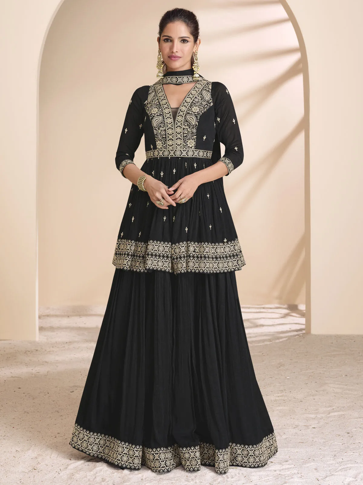 Black Embroidered Lehenga Kurti