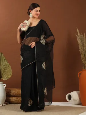 Black Ethnic Motifs Zari Organza Saree