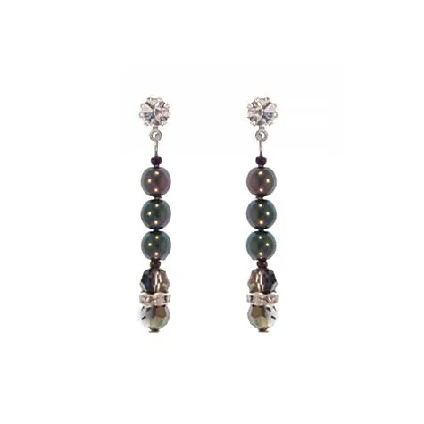 Black Tahitian Pearl Earrings with Heliotrope Crystal