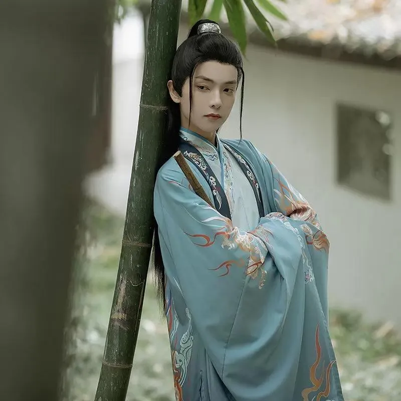 Blue Dragon Hanfu Male Traditional Chinese Clothing