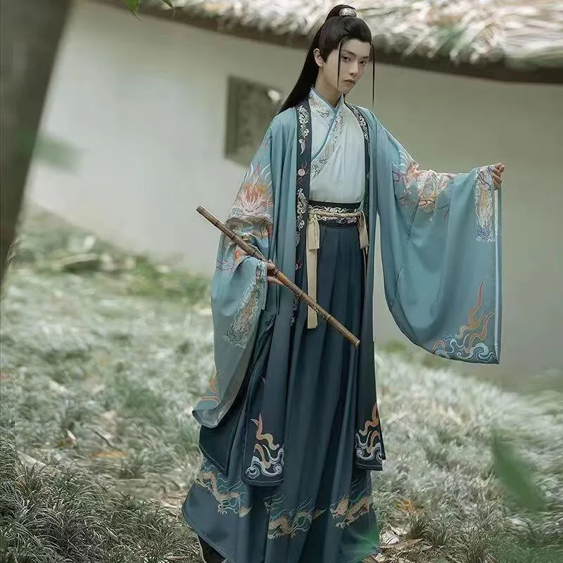 Blue Dragon Hanfu Male Traditional Chinese Clothing