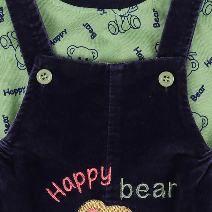 Boys Bear Printed  T-Shirts And Dungaree Set