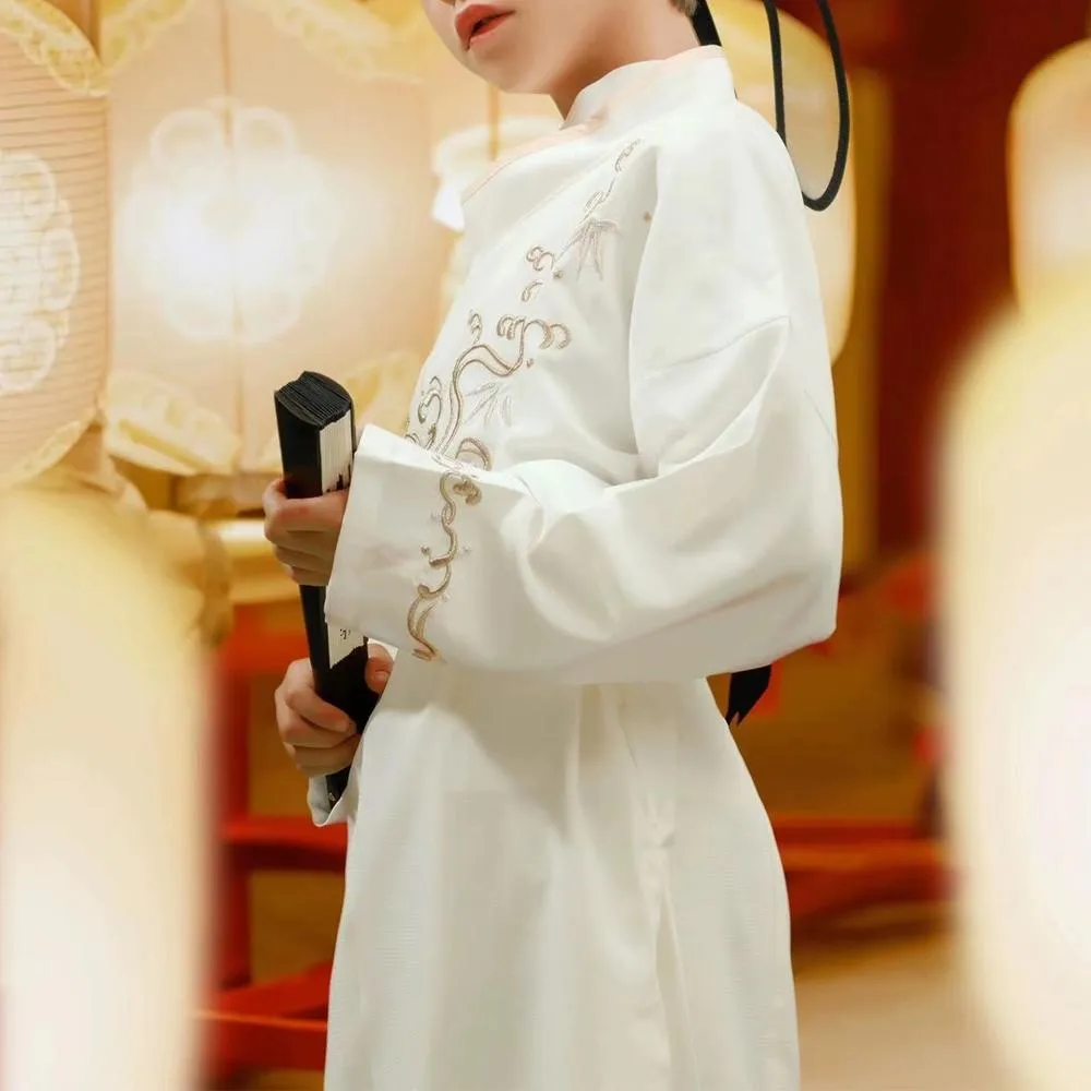 Boys' Hanfu Male Dress - Traditional White Embroidered Costume