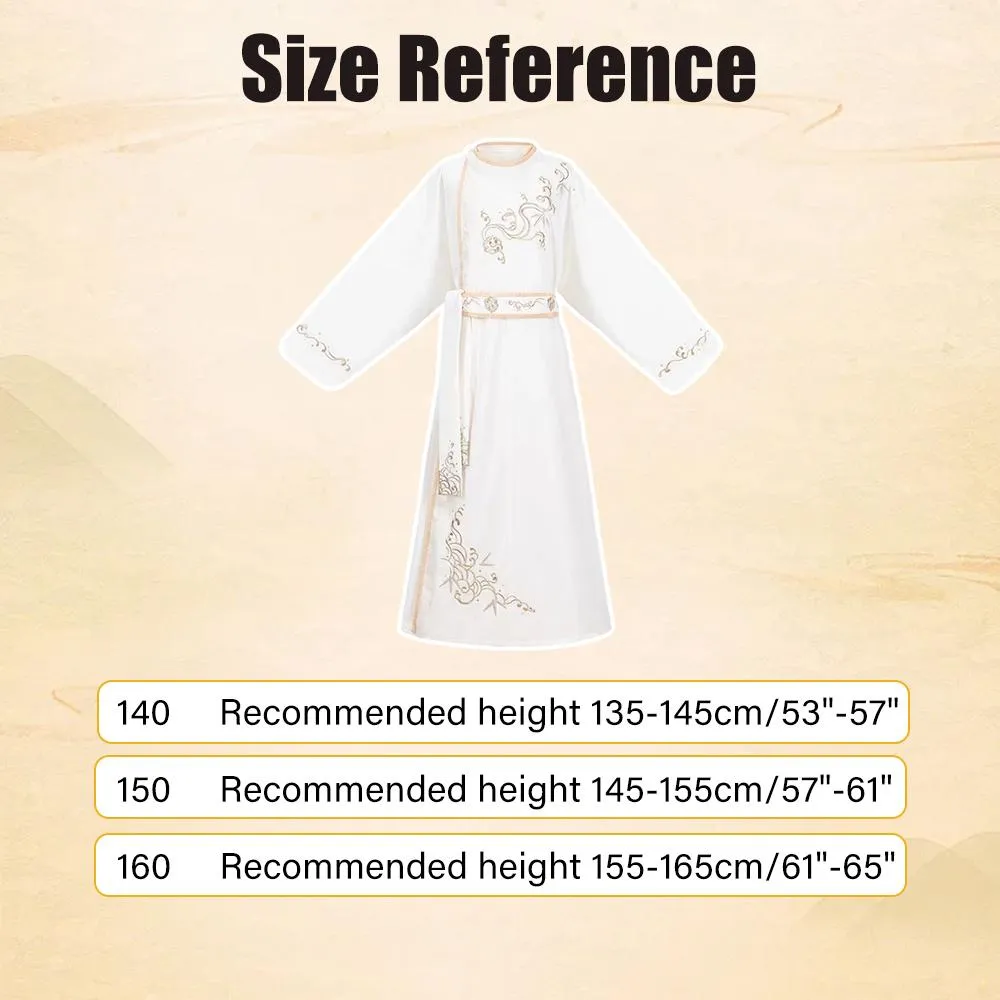 Boys' Hanfu Male Dress - Traditional White Embroidered Costume