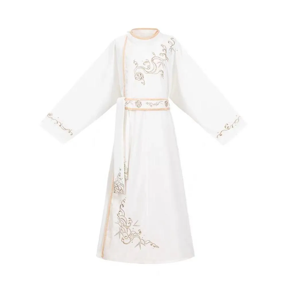 Boys' Hanfu Male Dress - Traditional White Embroidered Costume