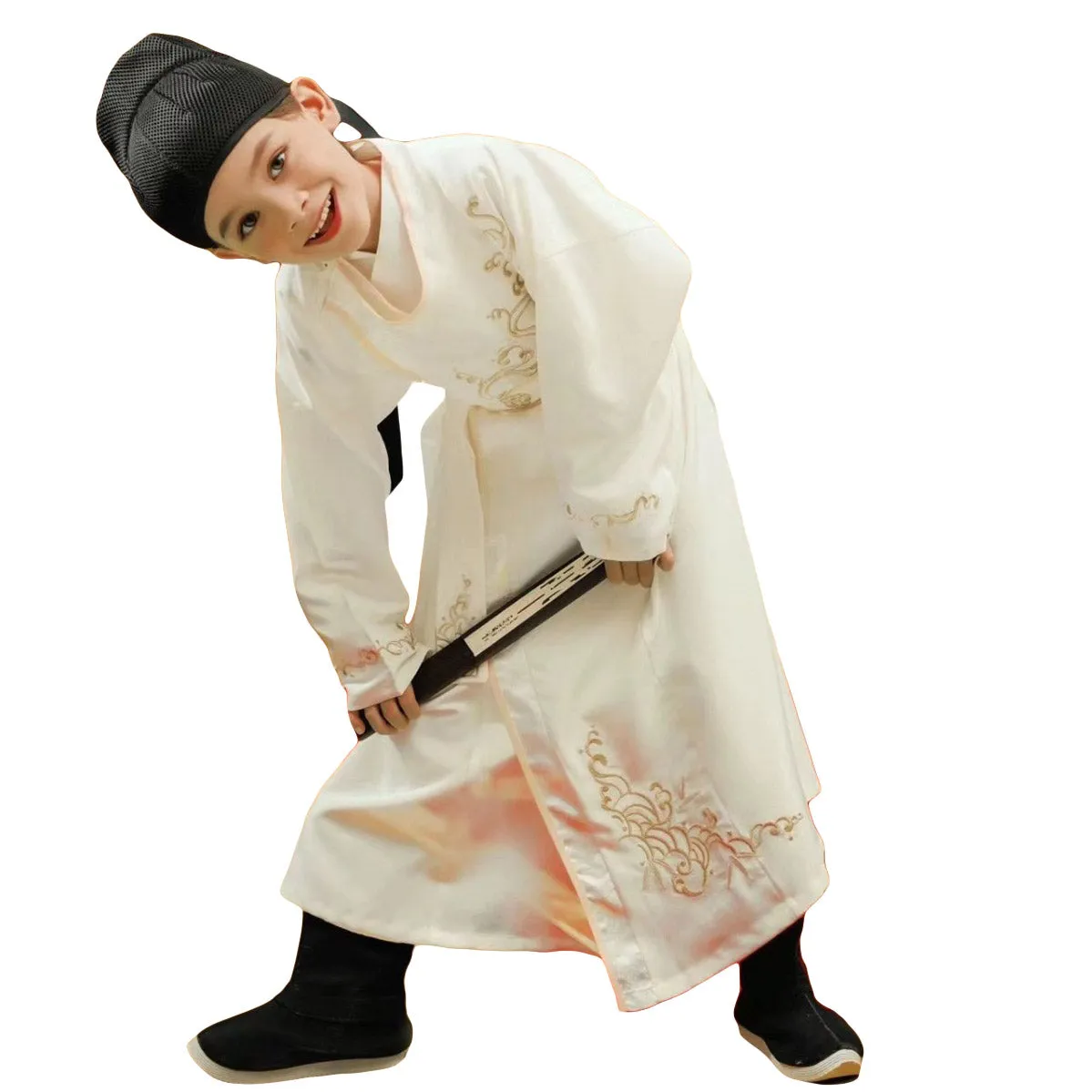 Boys' Hanfu Male Dress - Traditional White Embroidered Costume