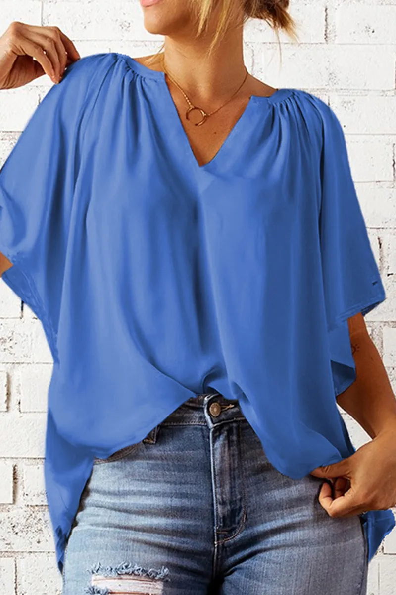 Casual Solid Patchwork V Neck T-Shirts(6 Colors)