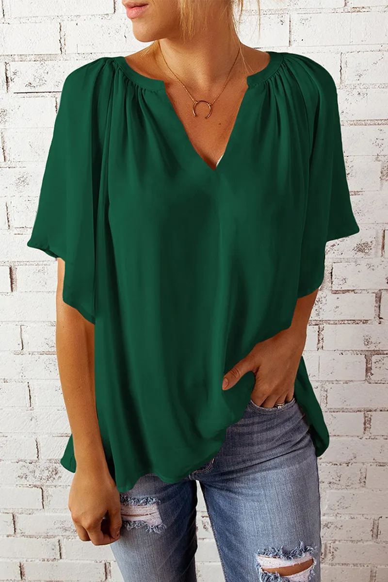 Casual Solid Patchwork V Neck T-Shirts(6 Colors)