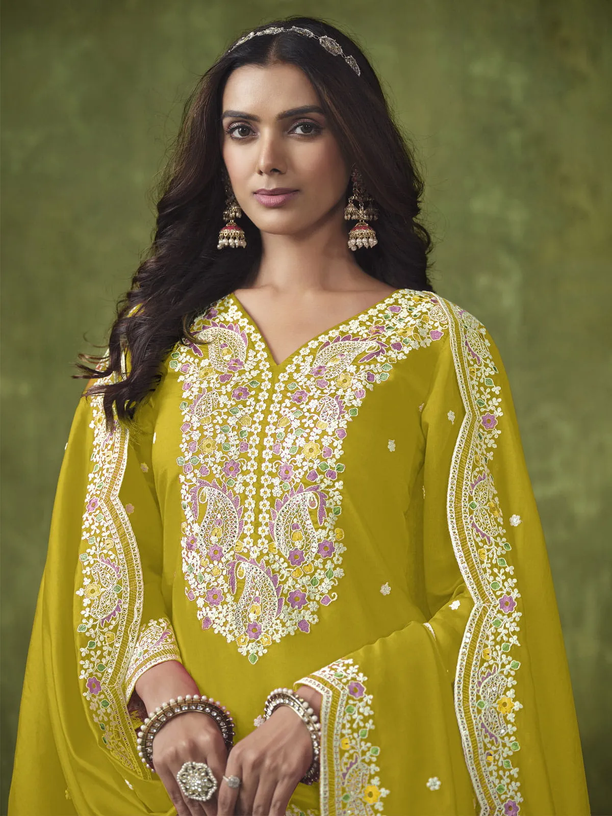 Classy Yellow Multi Embroidered Punjabi Suit