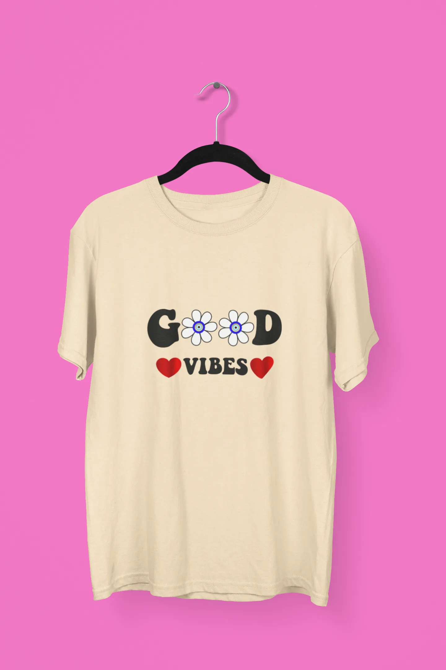 Sure! Heres an optimized title for the e-commerce product:

Trendy Floral Good Vibes Graphic T-Shirt for Women