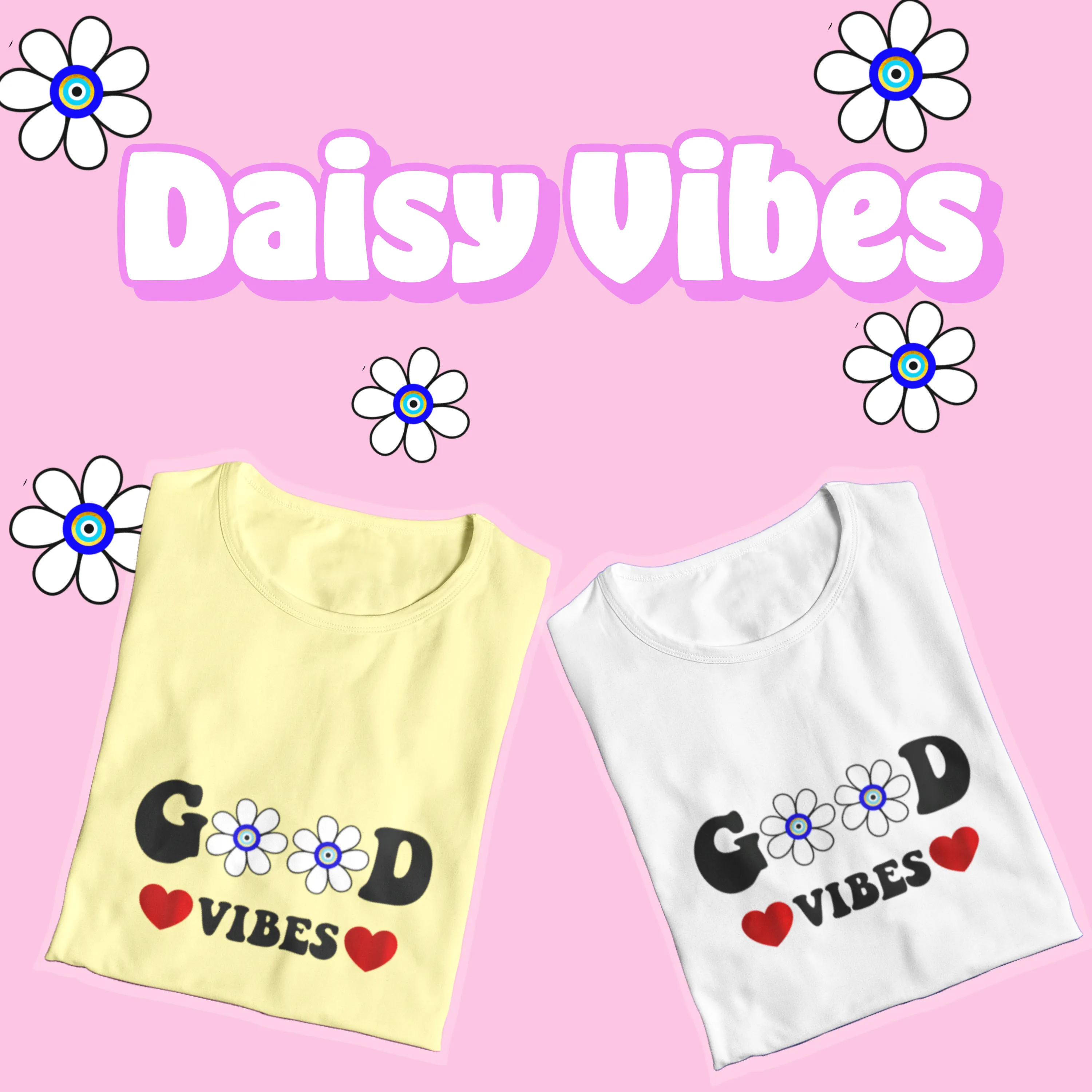 Sure! Heres an optimized title for the e-commerce product:

Trendy Floral Good Vibes Graphic T-Shirt for Women