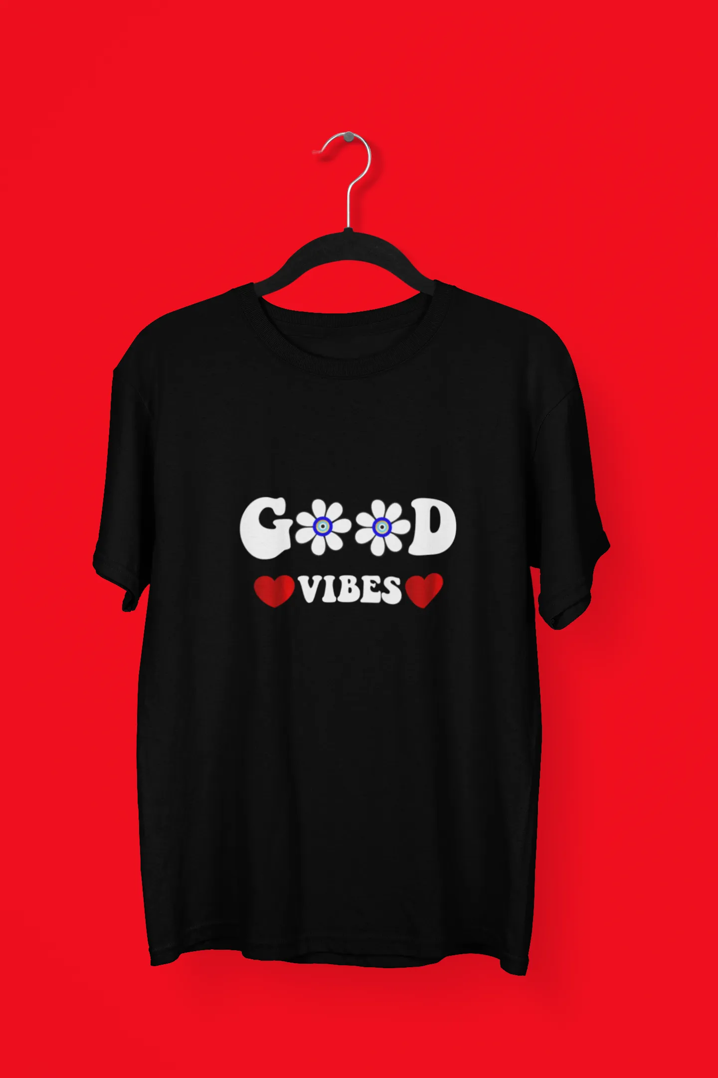 Sure! Heres an optimized title for the e-commerce product:

Trendy Floral Good Vibes Graphic T-Shirt for Women