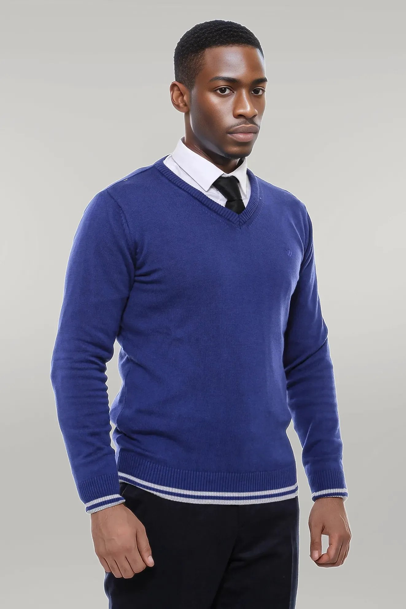 Dark Blue V Neck Slim Fit Sweater - Wessi