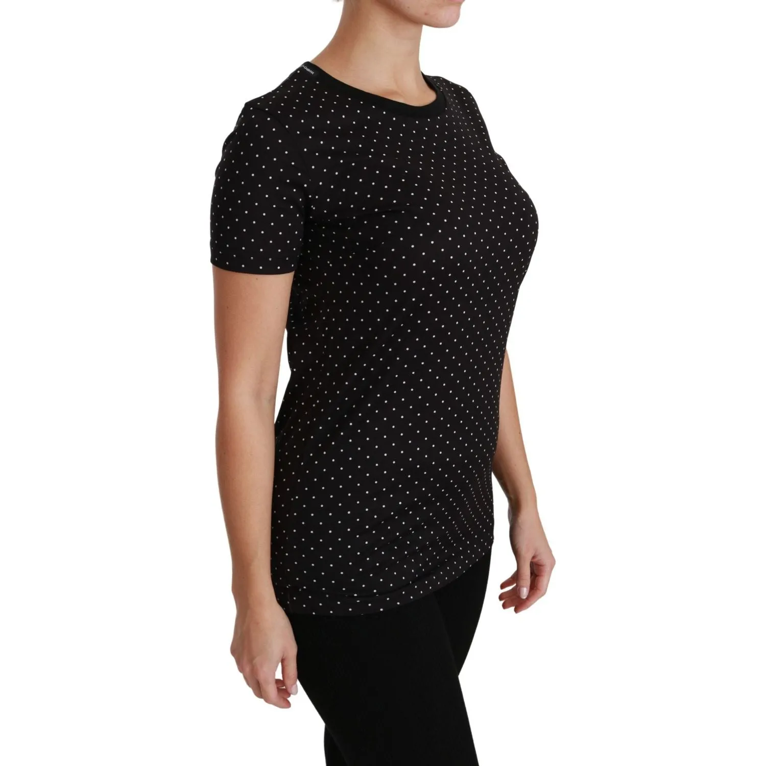 Dolce & Gabbana Chic Black Dotted Crewneck Cotton Tee