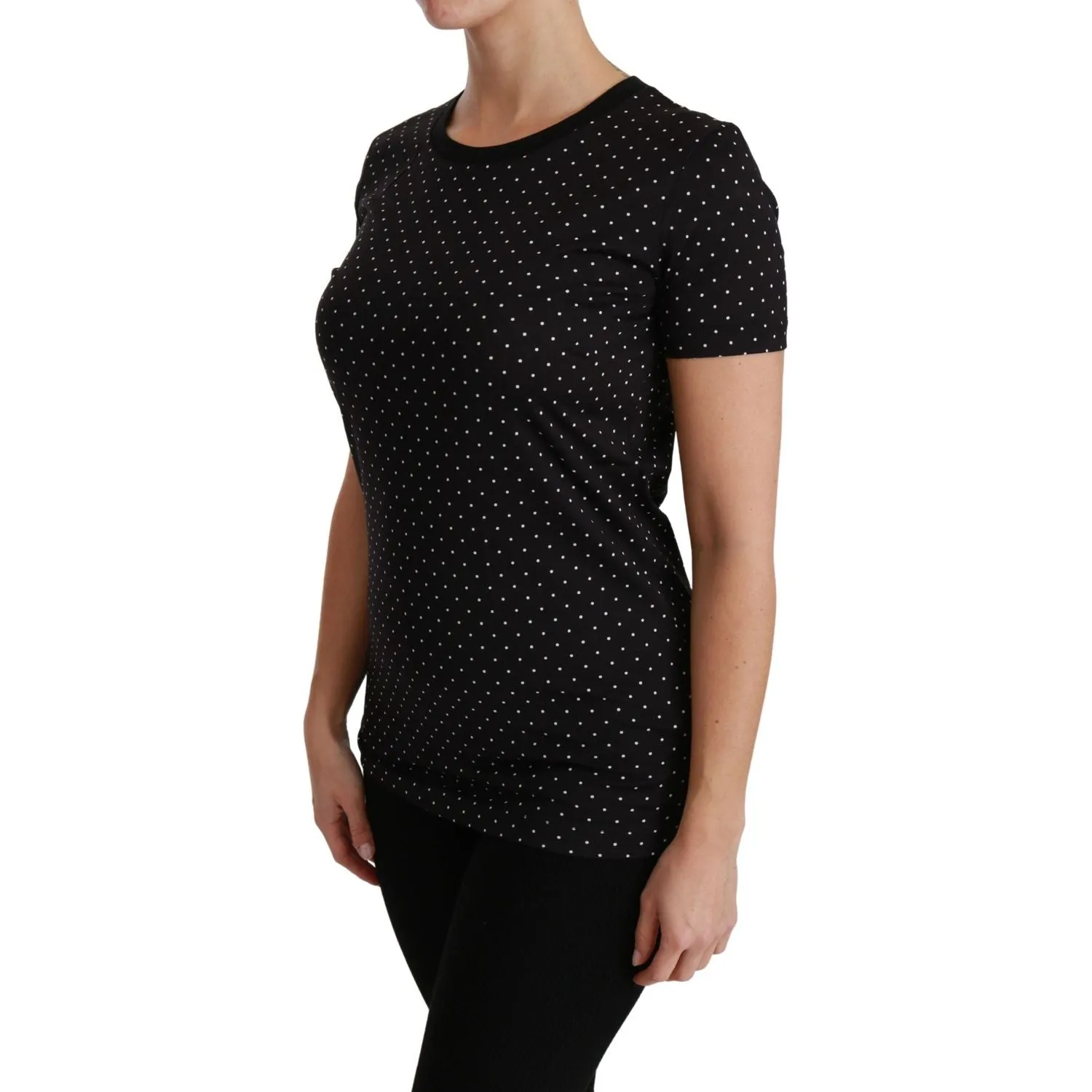 Dolce & Gabbana Chic Black Dotted Crewneck Cotton Tee