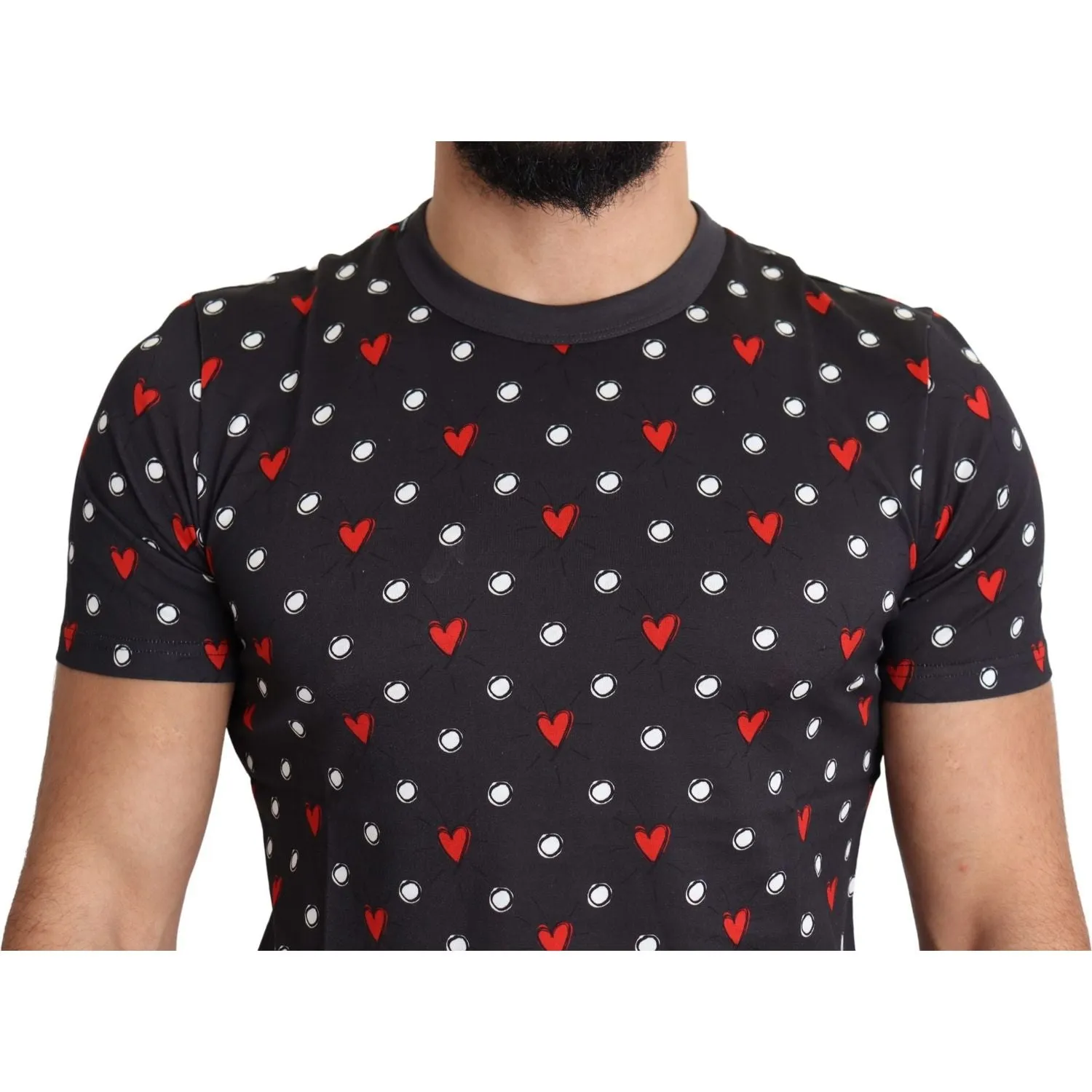 Dolce & Gabbana Chic Gray Cotton T-Shirt with Heart Prints