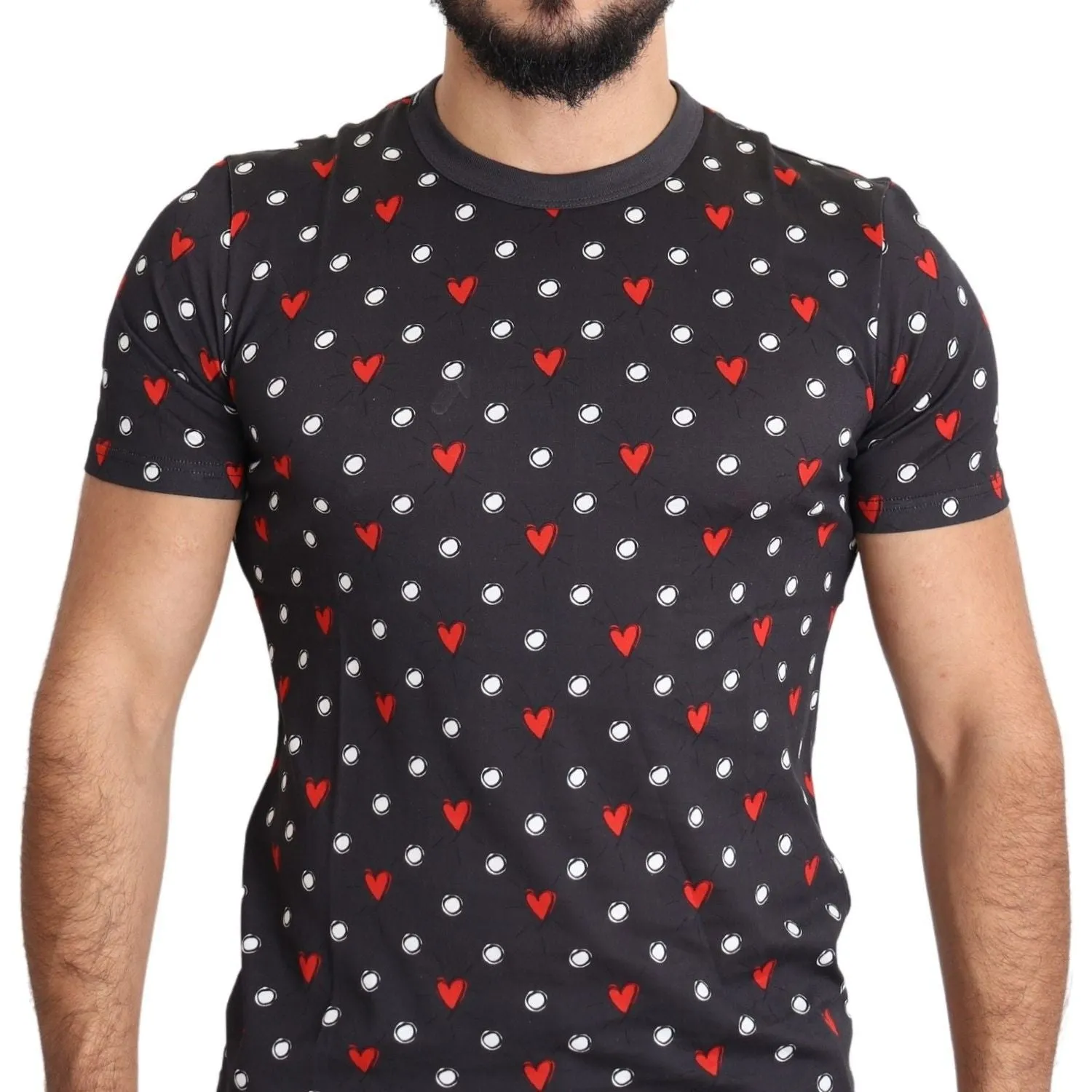 Dolce & Gabbana Chic Gray Cotton T-Shirt with Heart Prints