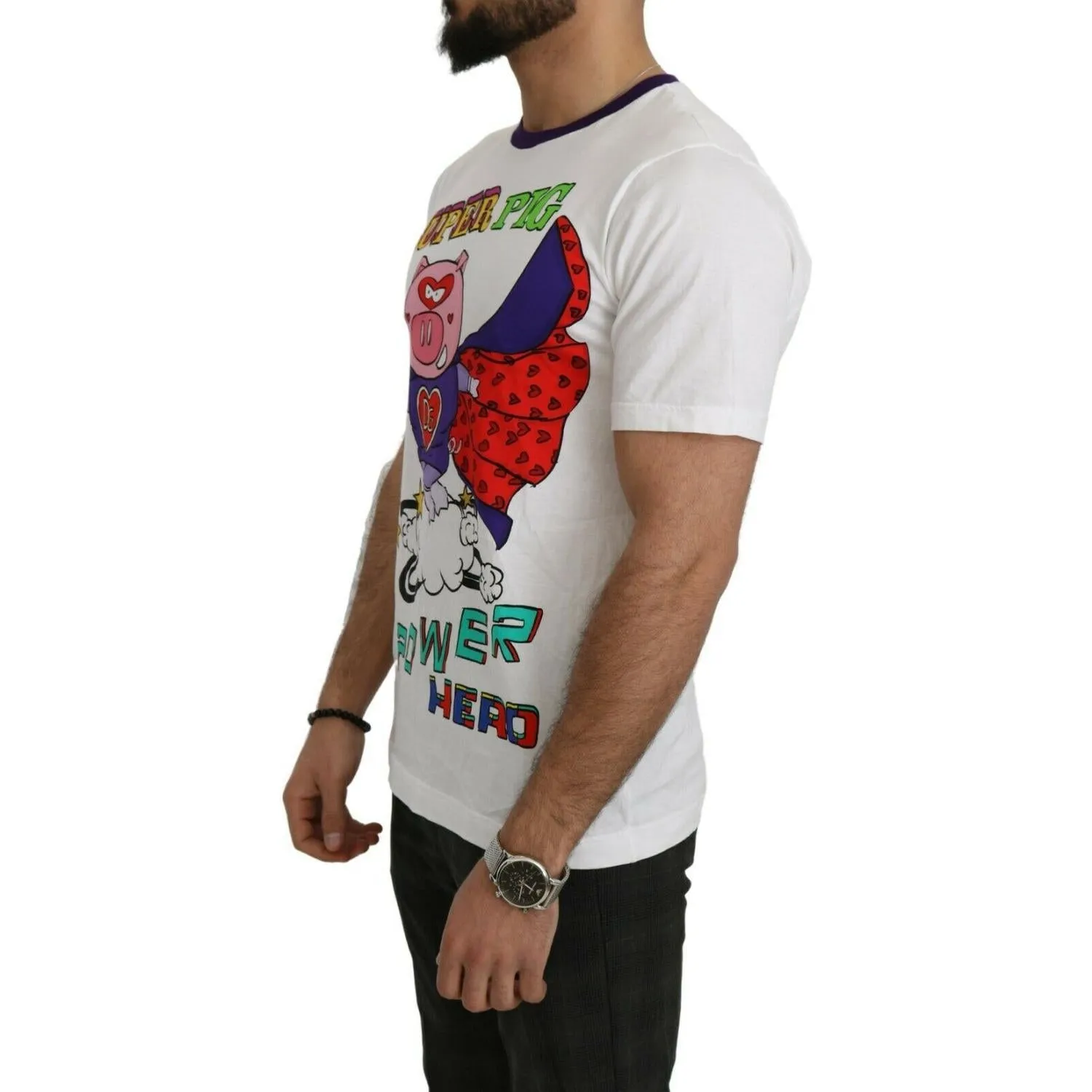 Dolce & Gabbana Chic White Cotton Pig Motif Tee