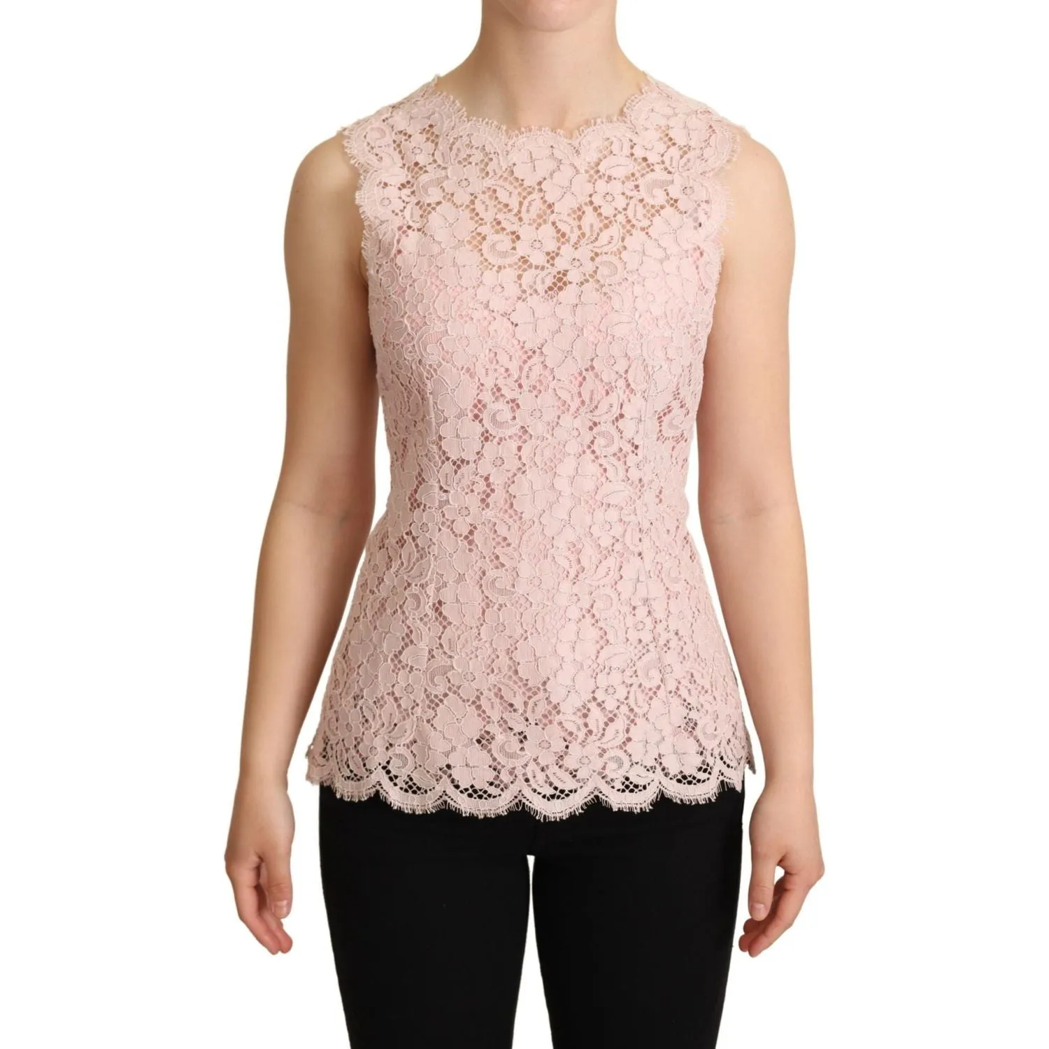 Dolce & Gabbana Elegant Pink Lace Sleeveless Blouse