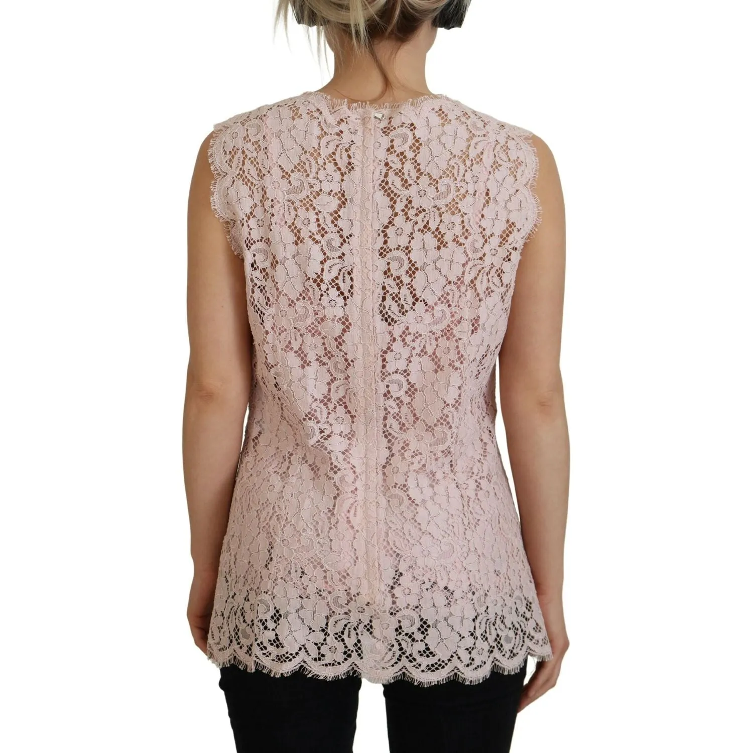 Dolce & Gabbana Elegant Sheer Lace Sleeveless Blouse in Pink