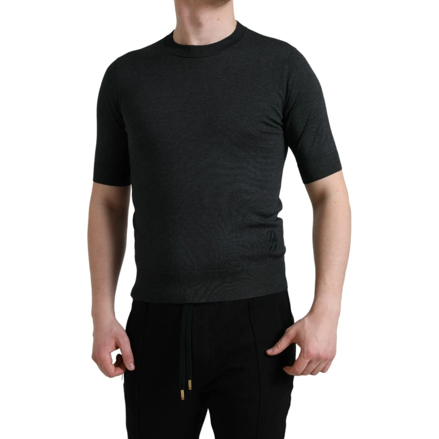 Dolce & Gabbana Elegant Silk Crew Neck Tee in Dark Grey