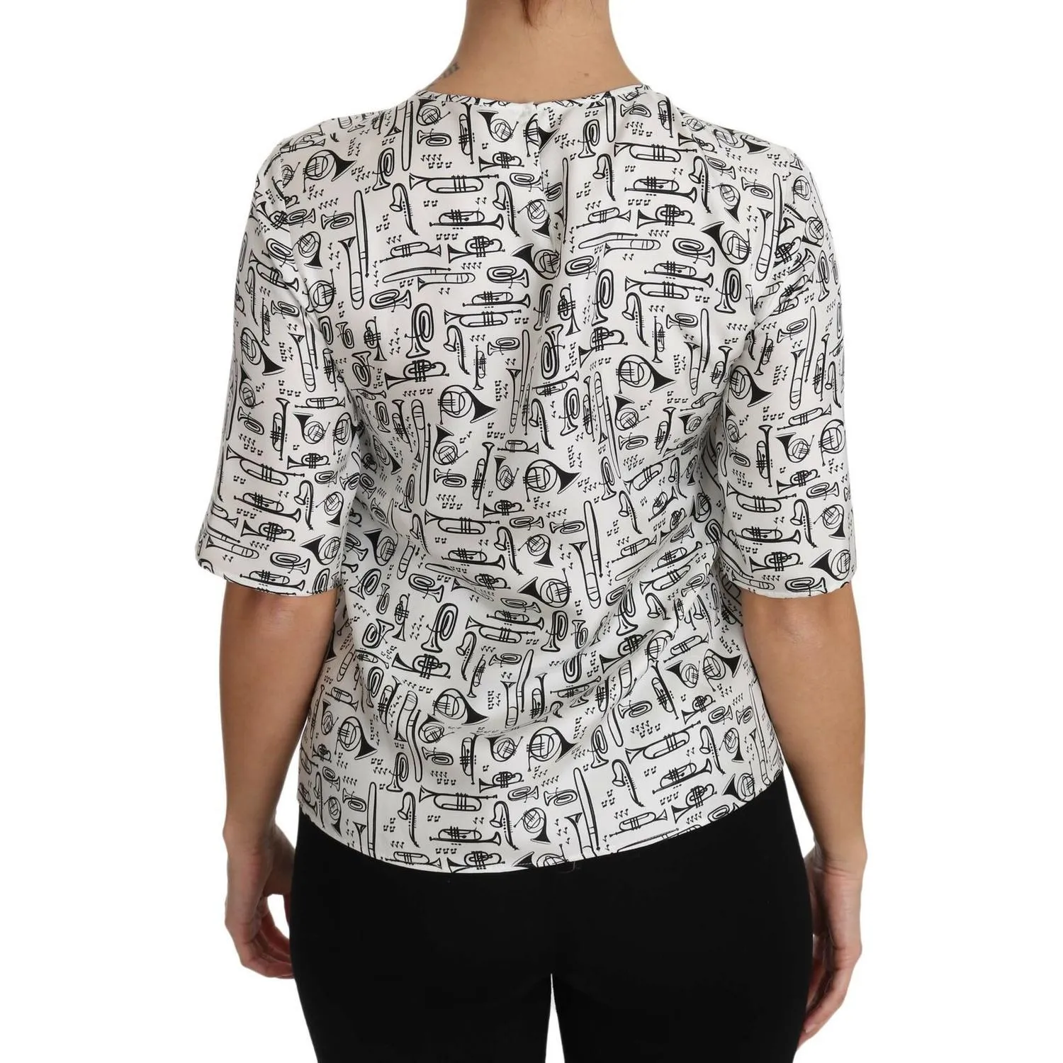 Dolce & Gabbana Elegant Trumpet Print Silk Blouse Top