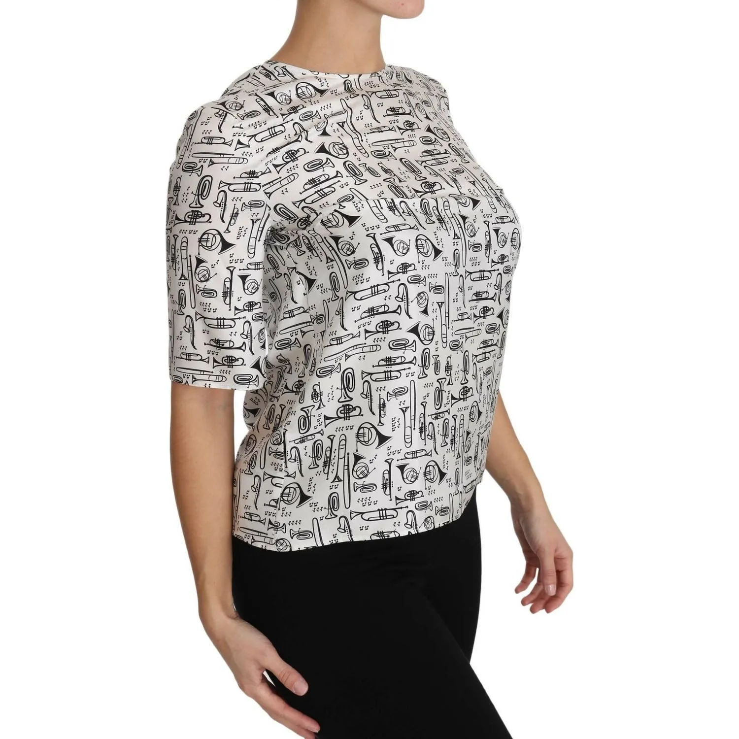 Dolce & Gabbana Elegant Trumpet Print Silk Blouse Top