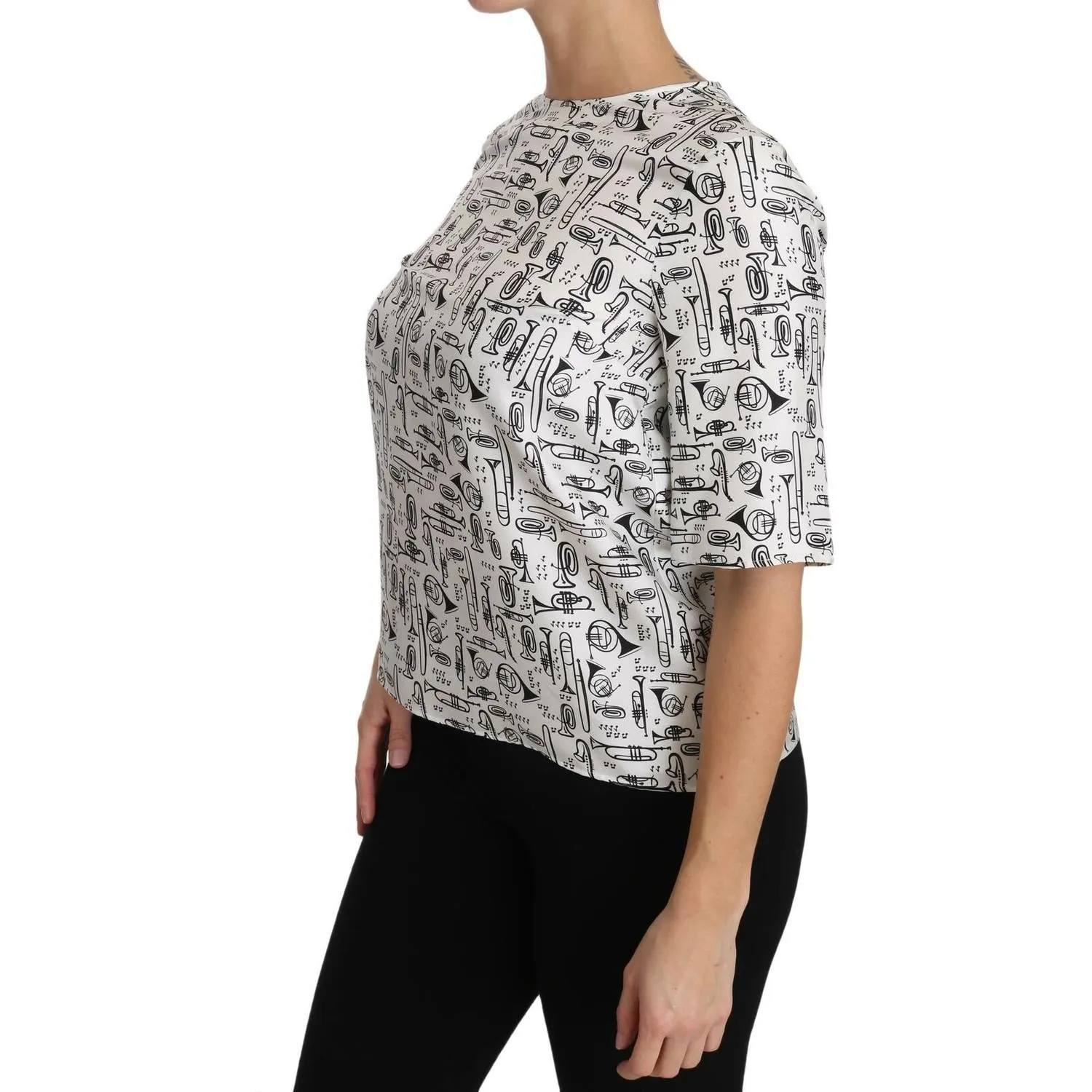 Dolce & Gabbana Elegant Trumpet Print Silk Blouse Top