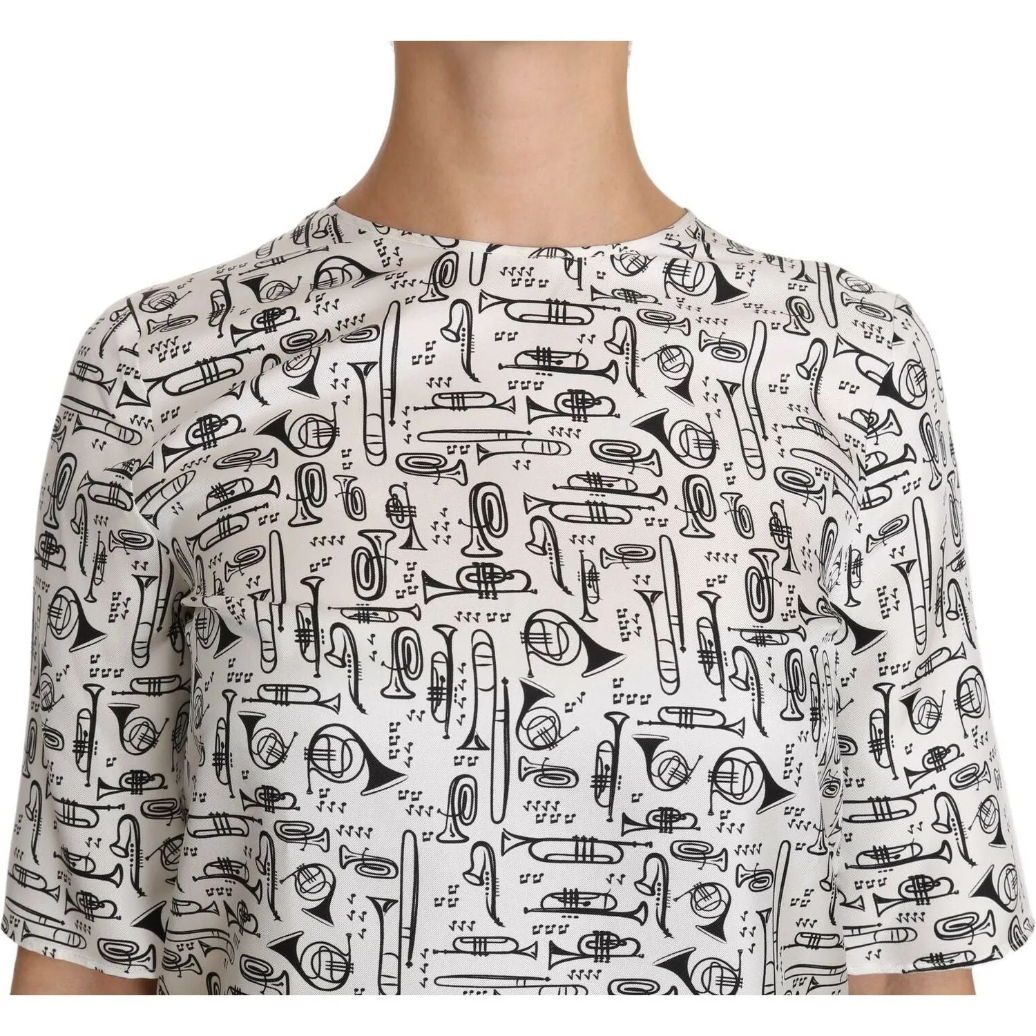 Dolce & Gabbana Elegant Trumpet Print Silk Blouse Top