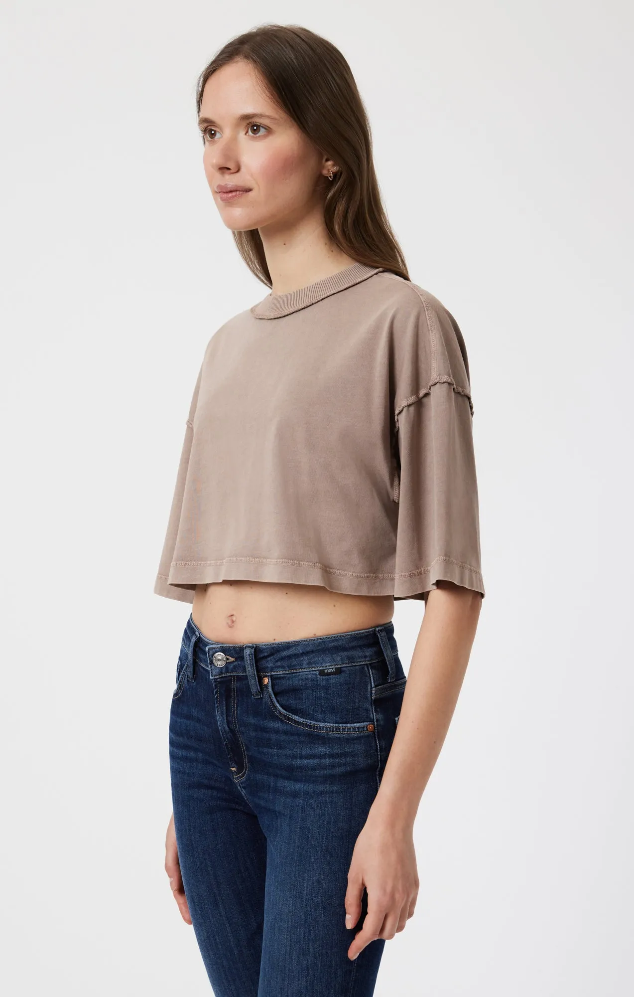 DROP SHOULDER CROPPED T-SHIRT IN MOON ROCK