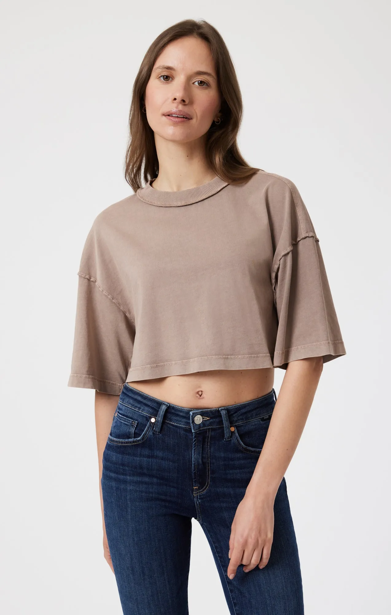 DROP SHOULDER CROPPED T-SHIRT IN MOON ROCK