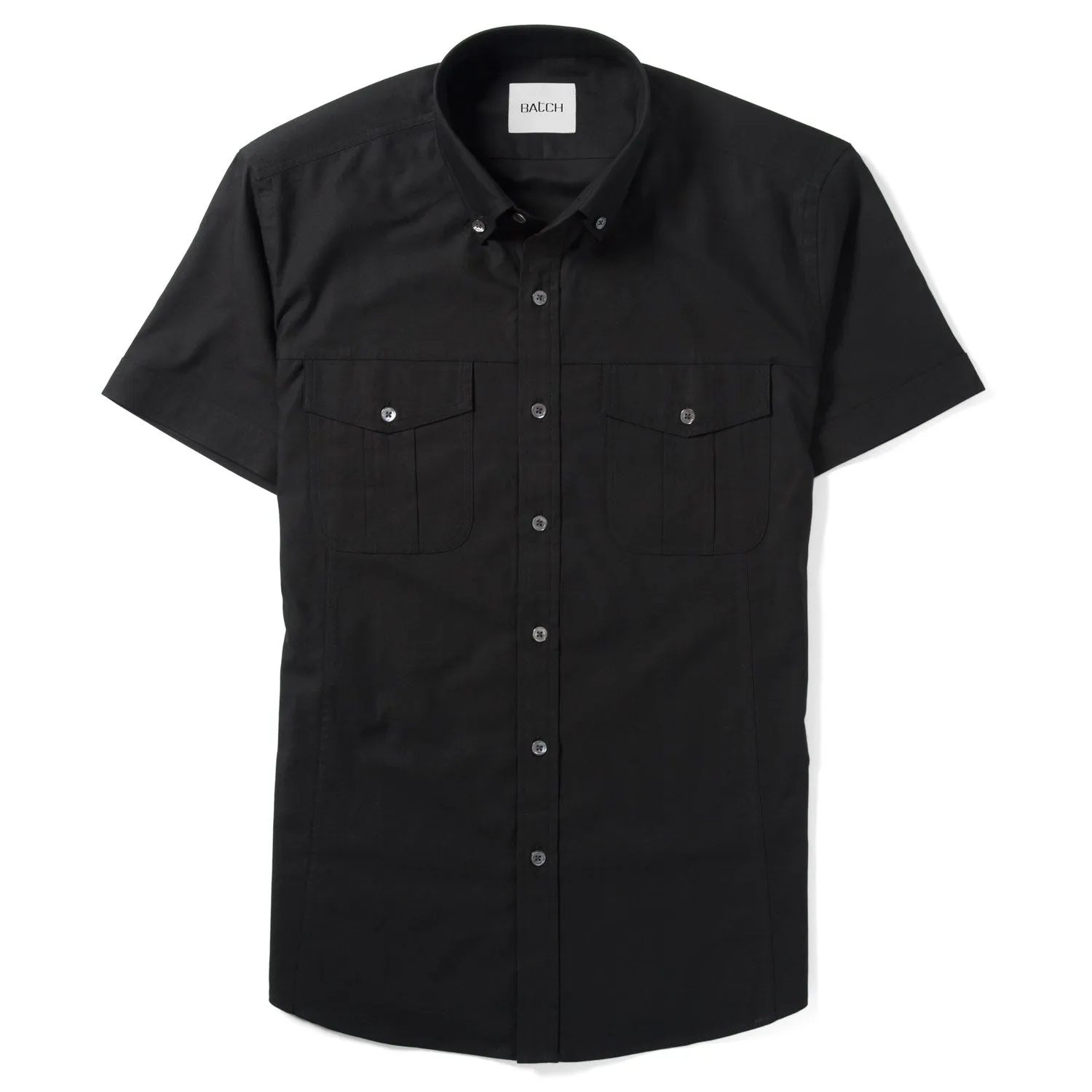 Editor Short Sleeve Utility Shirt – Pure Black Mercerized Cotton