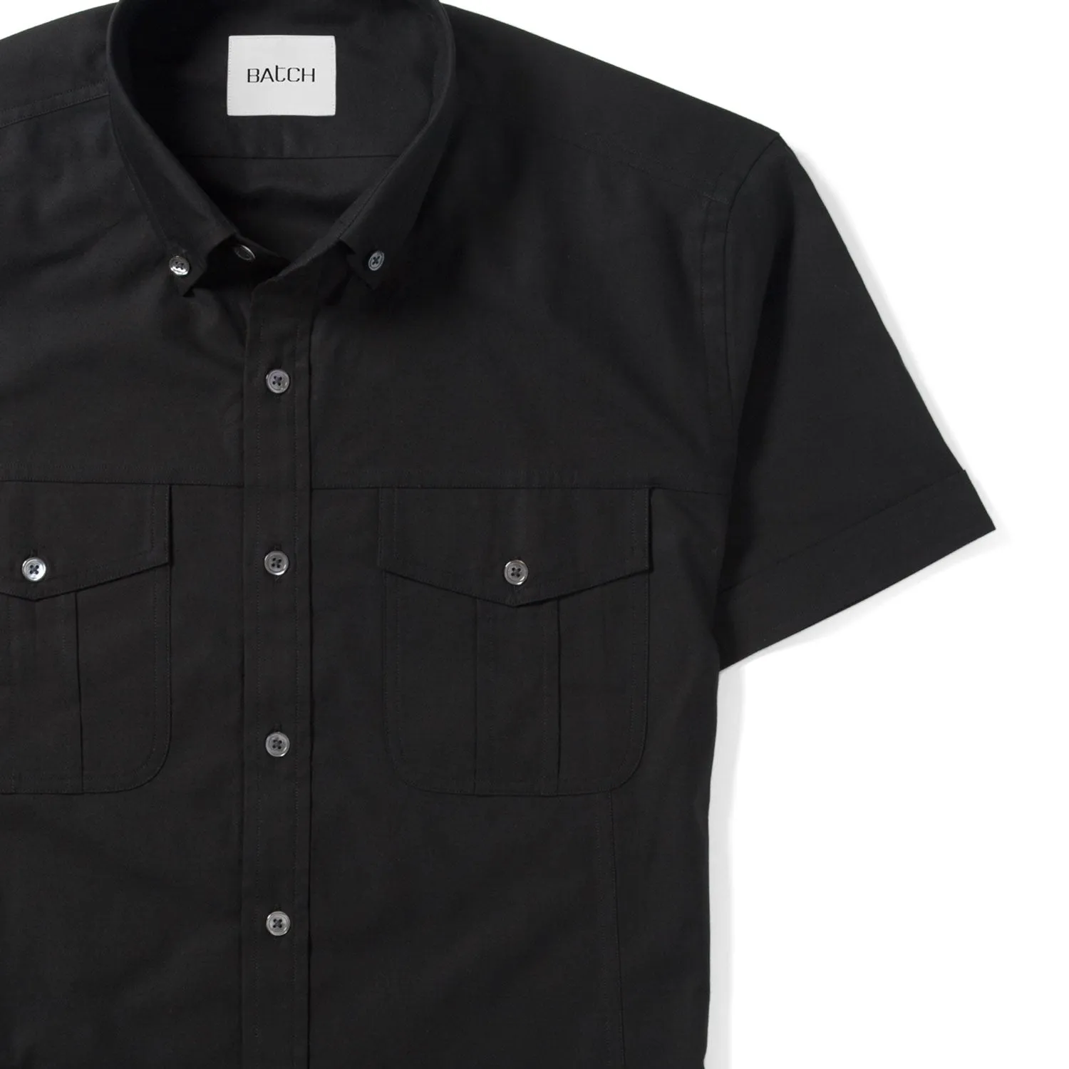 Editor Short Sleeve Utility Shirt – Pure Black Mercerized Cotton