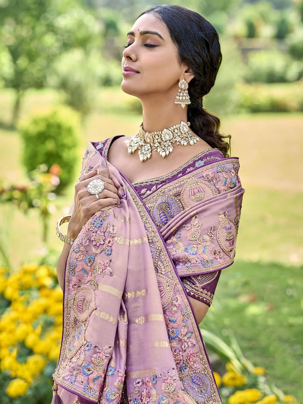 elegant gadwal silk saree in oriental pink with embroidery